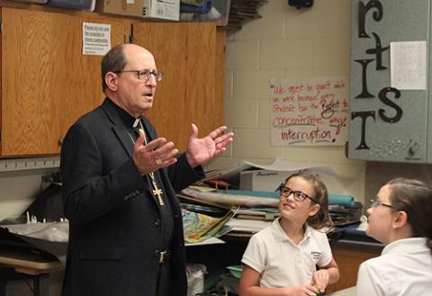 Bishop visits with Students at Saint Thomas the Apostle