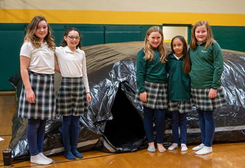 students with their built planetarium