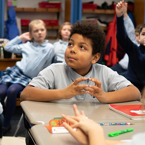 A student participates in class at St. Mary Catholic School in Big Rapids.
